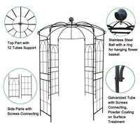 Metal Garden Arch Iron Garden Arbors Gazebo Dia81.3'' X 114.2'' High Birdcage Shape Pergola Pavilion For Wedding Ceremonyoutdoor Black Black Iron