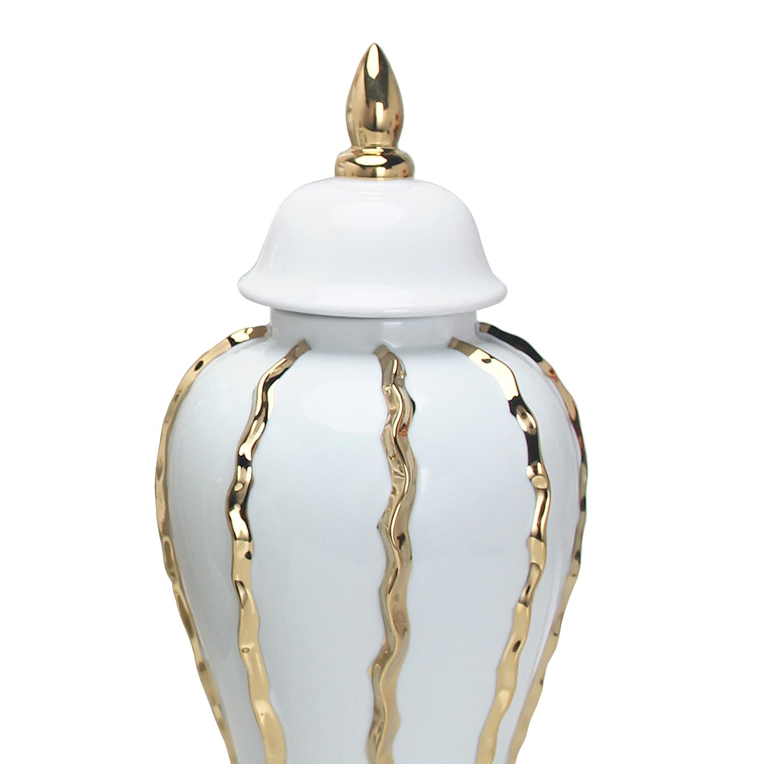 Elegant White Ceramic Ginger Jar With Gold Accents Timeless Home Decor White Ceramic