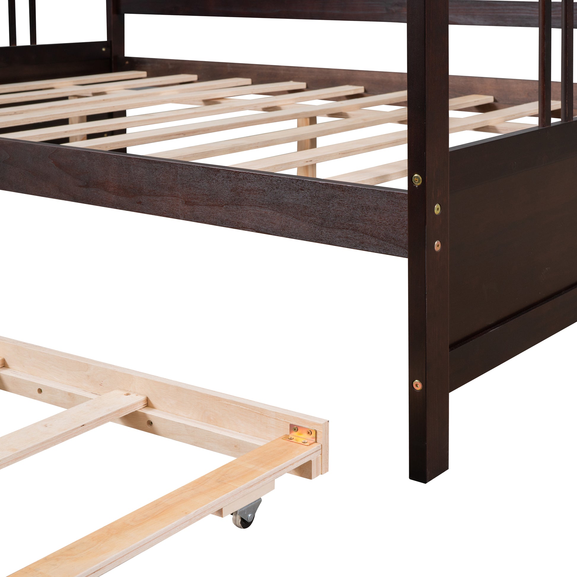 Full Size Daybed Wood Bed With Twin Size Trundle,Espresso Espresso Solid Wood