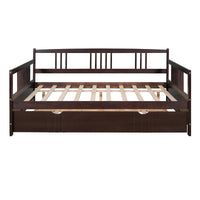 Full Size Daybed Wood Bed With Twin Size Trundle,Espresso Espresso Solid Wood