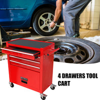 4 Drawers Multifunctional Red Tool Cart With Wheels Red Steel