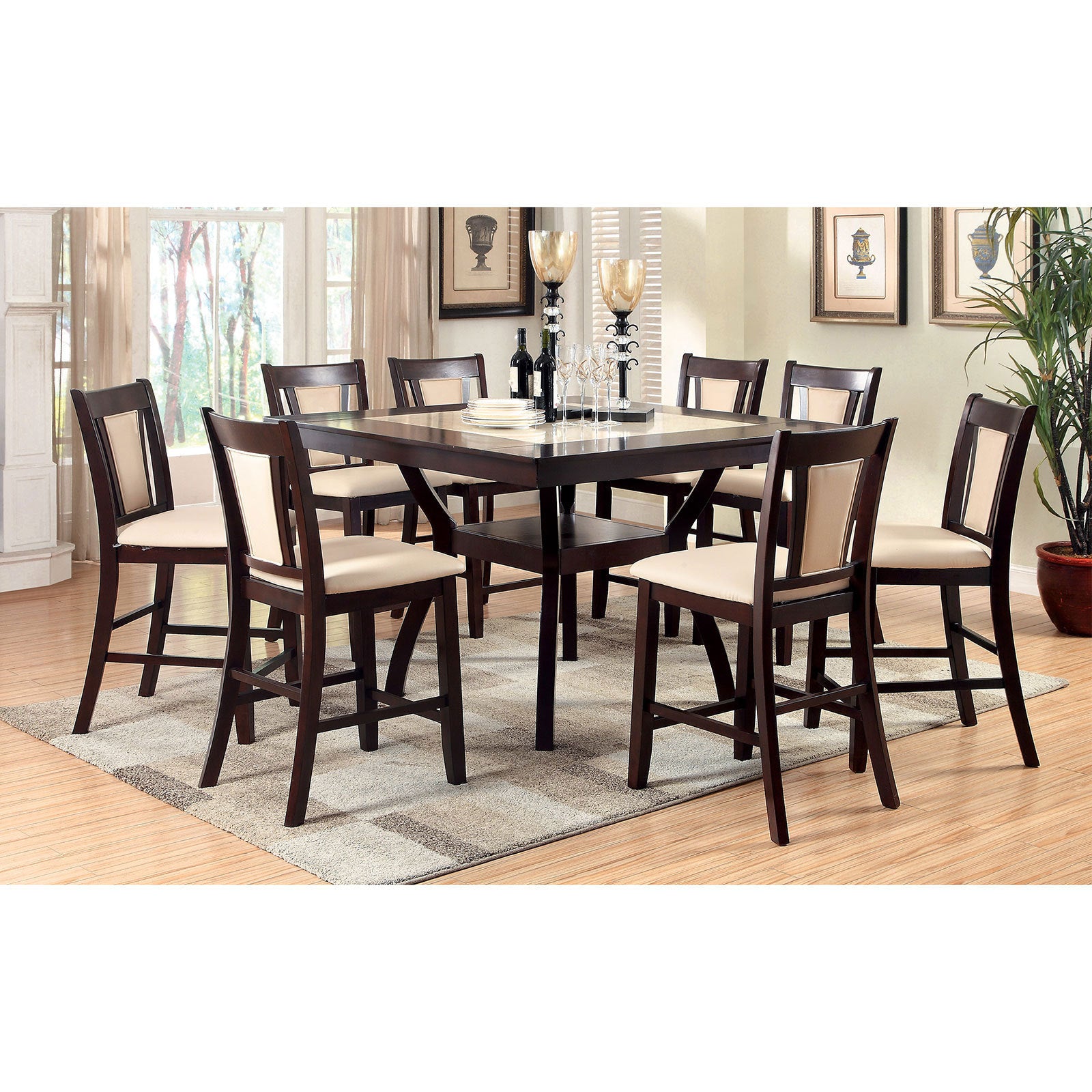 Contemporary Set Of 2 Counter Height Chairs Dark Cherry And Ivory Solid Wood Chair Paddedupholstered Seat Kitchen Dining Room Furniture Ivory Brown Dining Room Contemporary,Modern Side Chair Rubberwood Solid Back Solid Wood