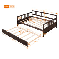 Full Size Daybed Wood Bed With Twin Size Trundle,Espresso Espresso Solid Wood