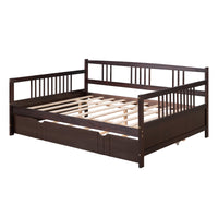 Full Size Daybed Wood Bed With Twin Size Trundle,Espresso Espresso Solid Wood