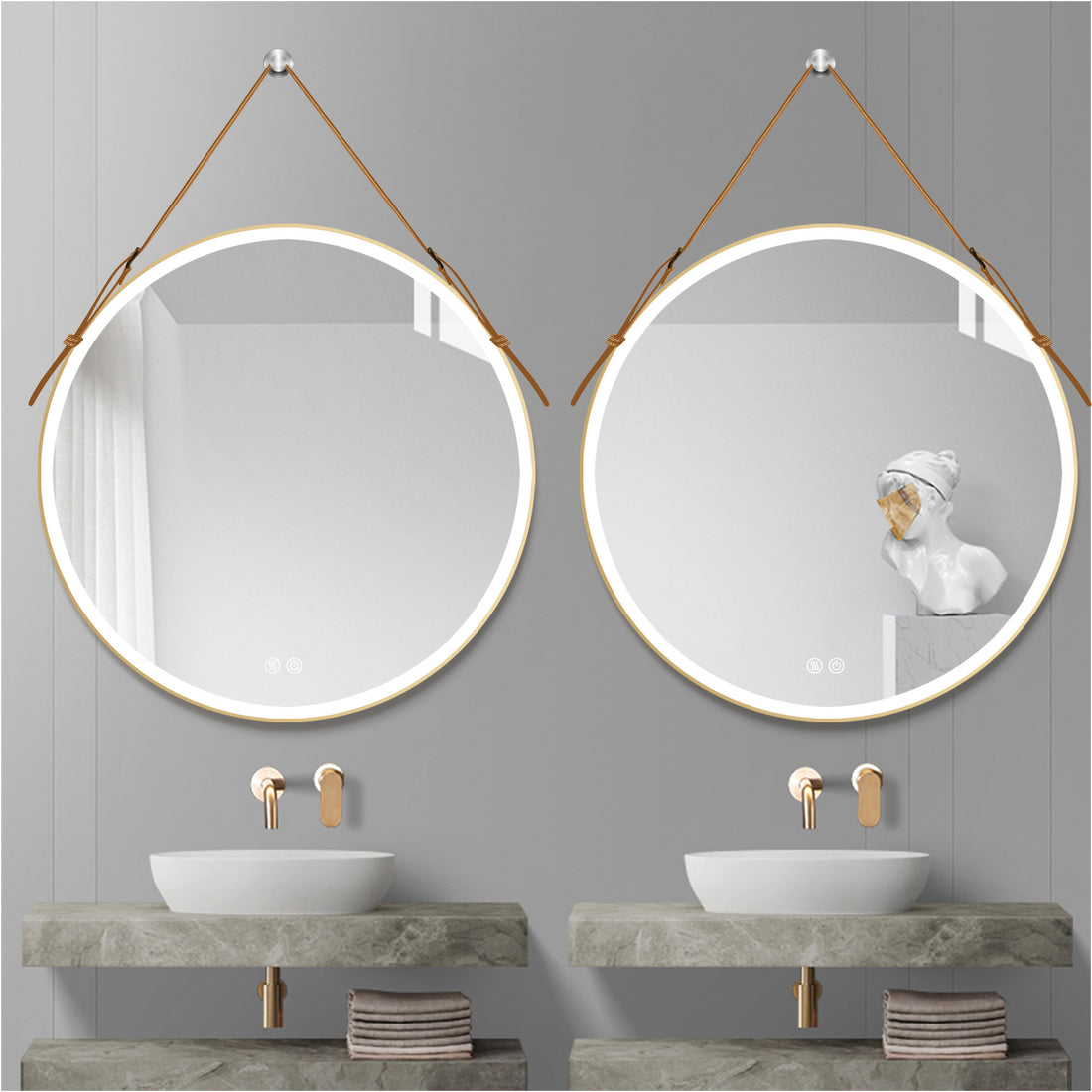 Bathroom LED Mirror 28 Inch Round Bathroom Mirror with gold-modern-aluminium