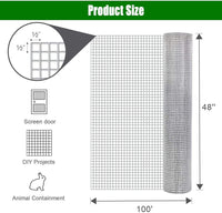 48Inx100Ft 1 2 In 19 Gauge Hardware Cloth Welded Cage Wire Chicken Fence Mesh Rolls Square Chicken Wire Netting Raised Garden Rabbit Fence Snake Fencing Rodent Animals Silver Iron