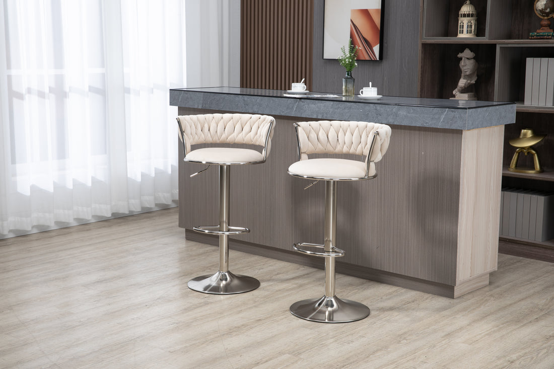 Coolmore Swivel Bar Stools Set Of 2 Adjustable Counter Height Chairs With Footrest For Kitchen, Dining Room 2Pc Set Ivory Polyester