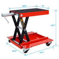 1100Lb Motorcycle Lift With Dolly Jack,Scissor Lift Jack Wide Deck,Front Rear Center Tire Wheel Engine Stand ,Portable Bike Rack Red Steel