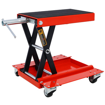 1100Lb Motorcycle Lift With Dolly Jack,Scissor Lift Jack Wide Deck,Front Rear Center Tire Wheel Engine Stand ,Portable Bike Rack Red Steel