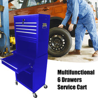 High Capacity Rolling Tool Chest With Wheels And Drawers, 6 Drawer Tool Storage Cabinet Blue Blue Steel