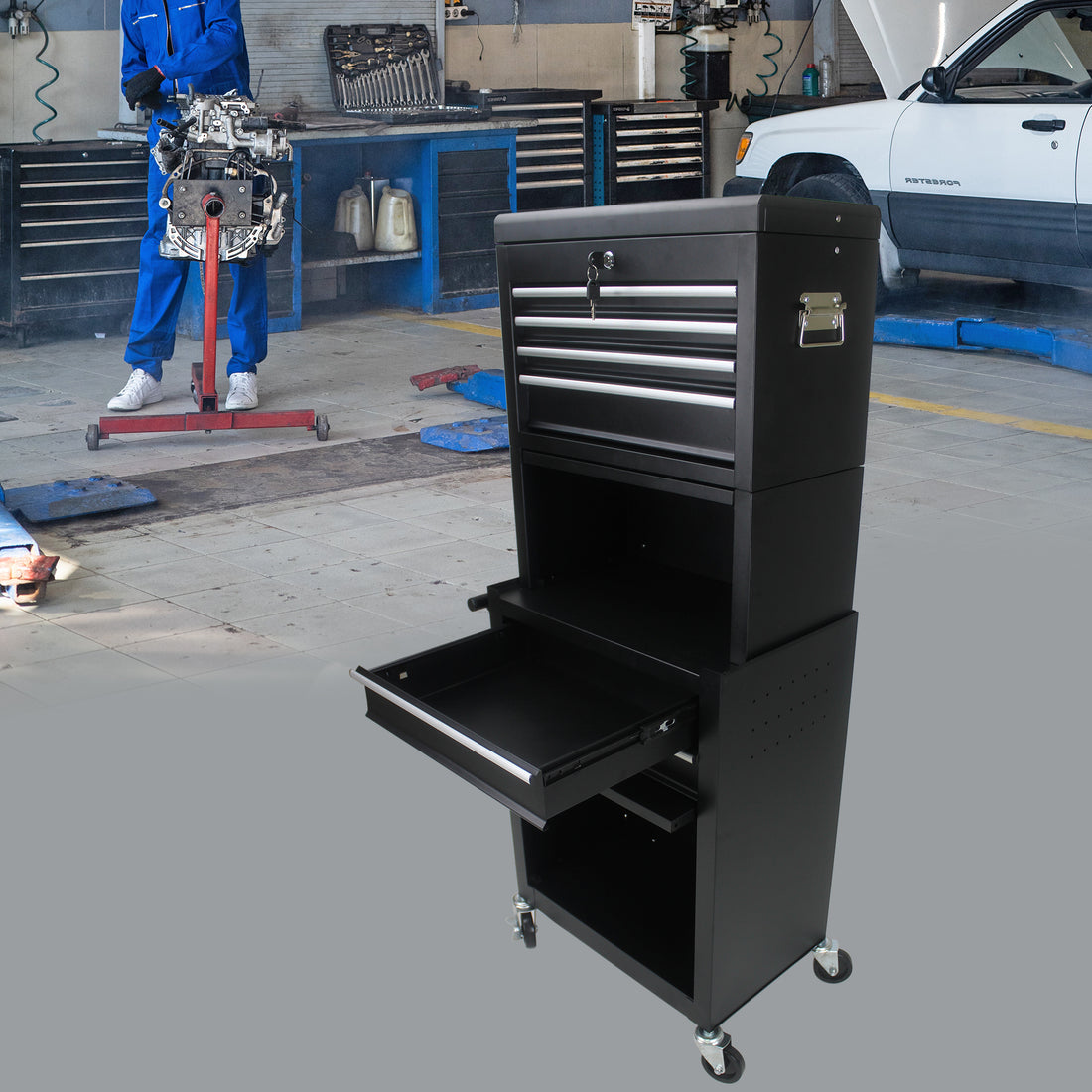 High Capacity Rolling Tool Chest With Wheels And Drawers, 6 Drawer Tool Storage Cabinet Black Black Steel