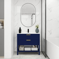 36 Inch Freestanding Bathroom Vanity Plywood With 2 Drawers,36X18 2 Navy Blue 1 Bathroom Freestanding Modern Plywood