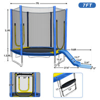 7Ft Trampoline For Kids With Safety Enclosure Net, Slide And Ladder, Easy Assembly Round Outdoor Recreational Trampoline Blue Metal