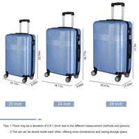 3 Piece Luggage With Tsa Lock Abs, Durable Luggage Set, Lightweight Suitcase With Hooks, Spinner Wheels Cross Stripe Luggage Sets 20In 24In 28In Light Blue Abs