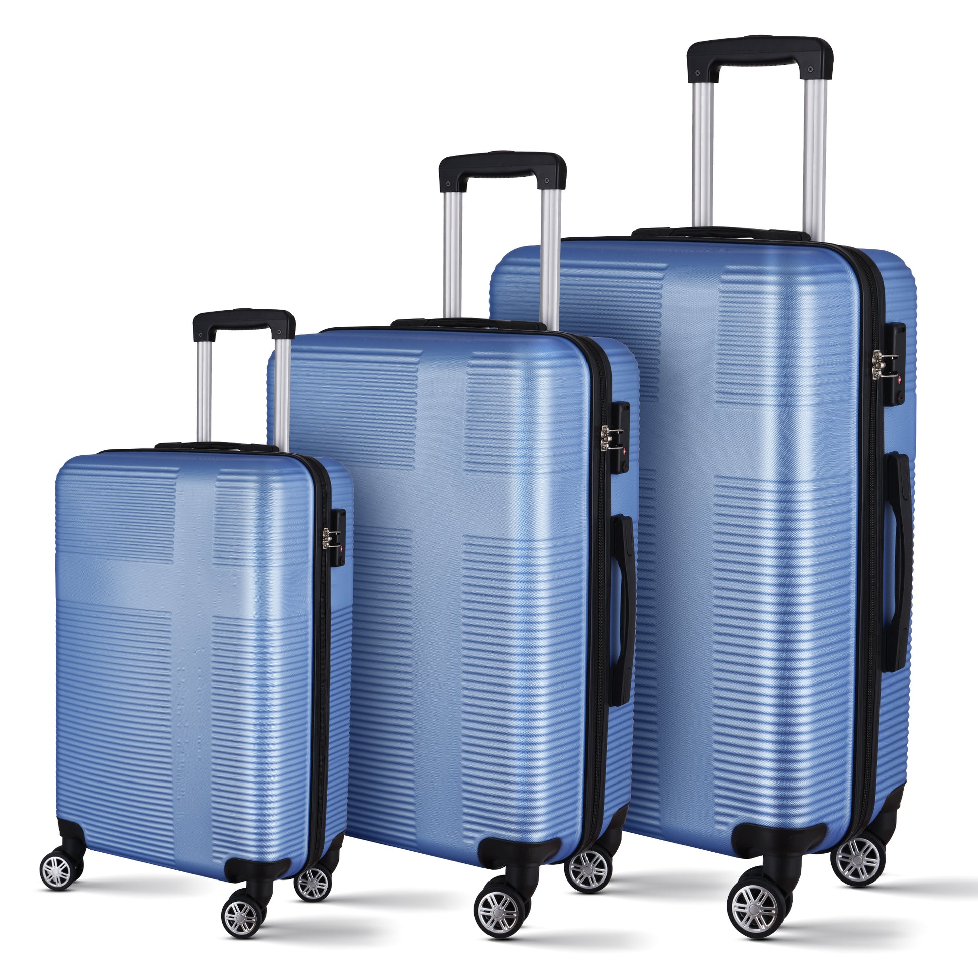 3 Piece Luggage With Tsa Lock Abs, Durable Luggage Set, Lightweight Suitcase With Hooks, Spinner Wheels Cross Stripe Luggage Sets 20In 24In 28In Light Blue Abs