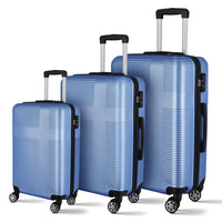 3 Piece Luggage With Tsa Lock Abs, Durable Luggage Set, Lightweight Suitcase With Hooks, Spinner Wheels Cross Stripe Luggage Sets 20In 24In 28In Light Blue Abs