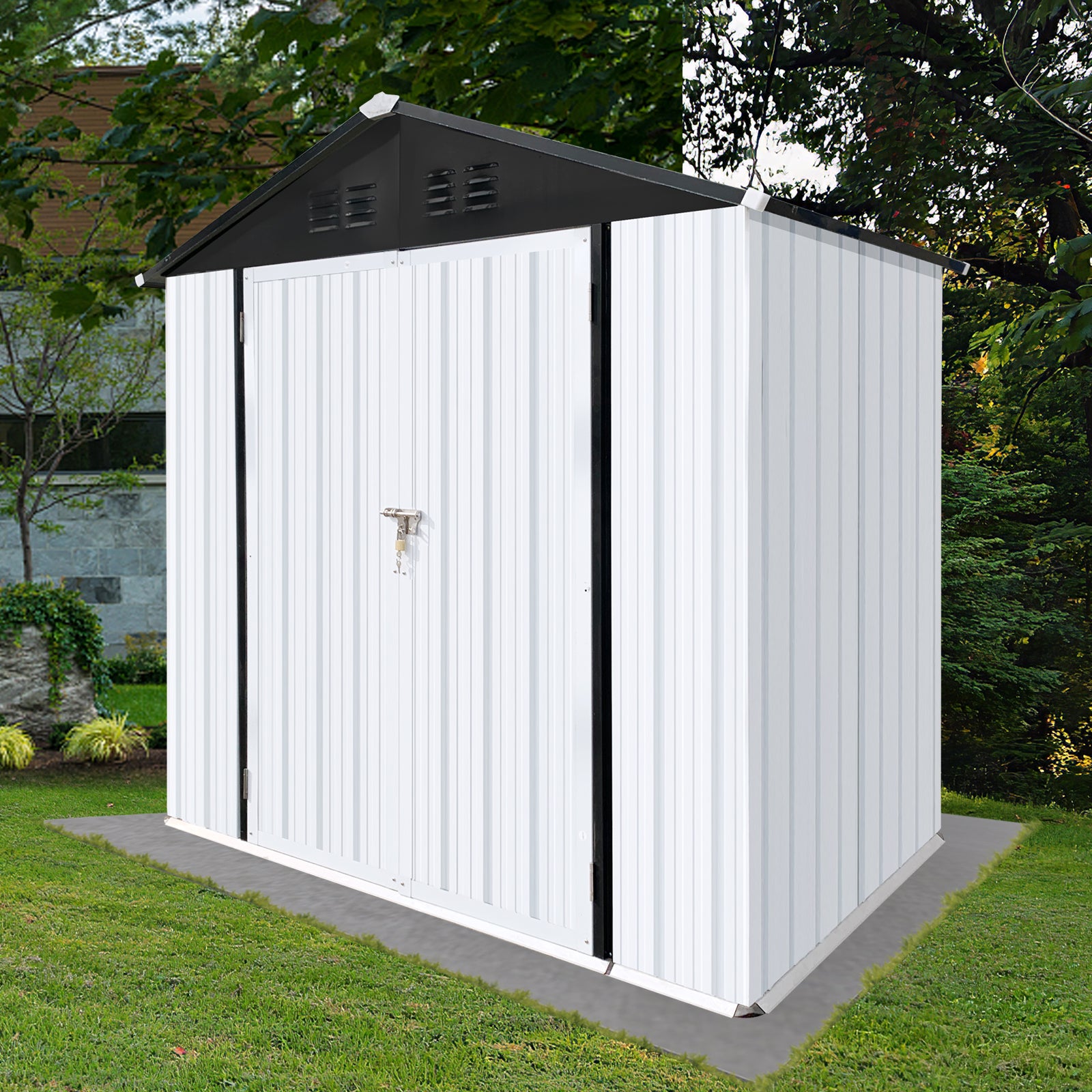 Outdoor 4Ftx6Ft Apex Roof White Black White Black Metal