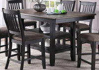Transitional Dining Room 7Pc Set Dark Coffee Rubberwood Counter Height Dining Table W 2X Shelfs And 6X High Chairs Fabric Upholstered Seats Unique Back Counter Height Chairs Gray Wood Dining Room Solid Wood Rubberwood Rectangular Dining Table With Chair