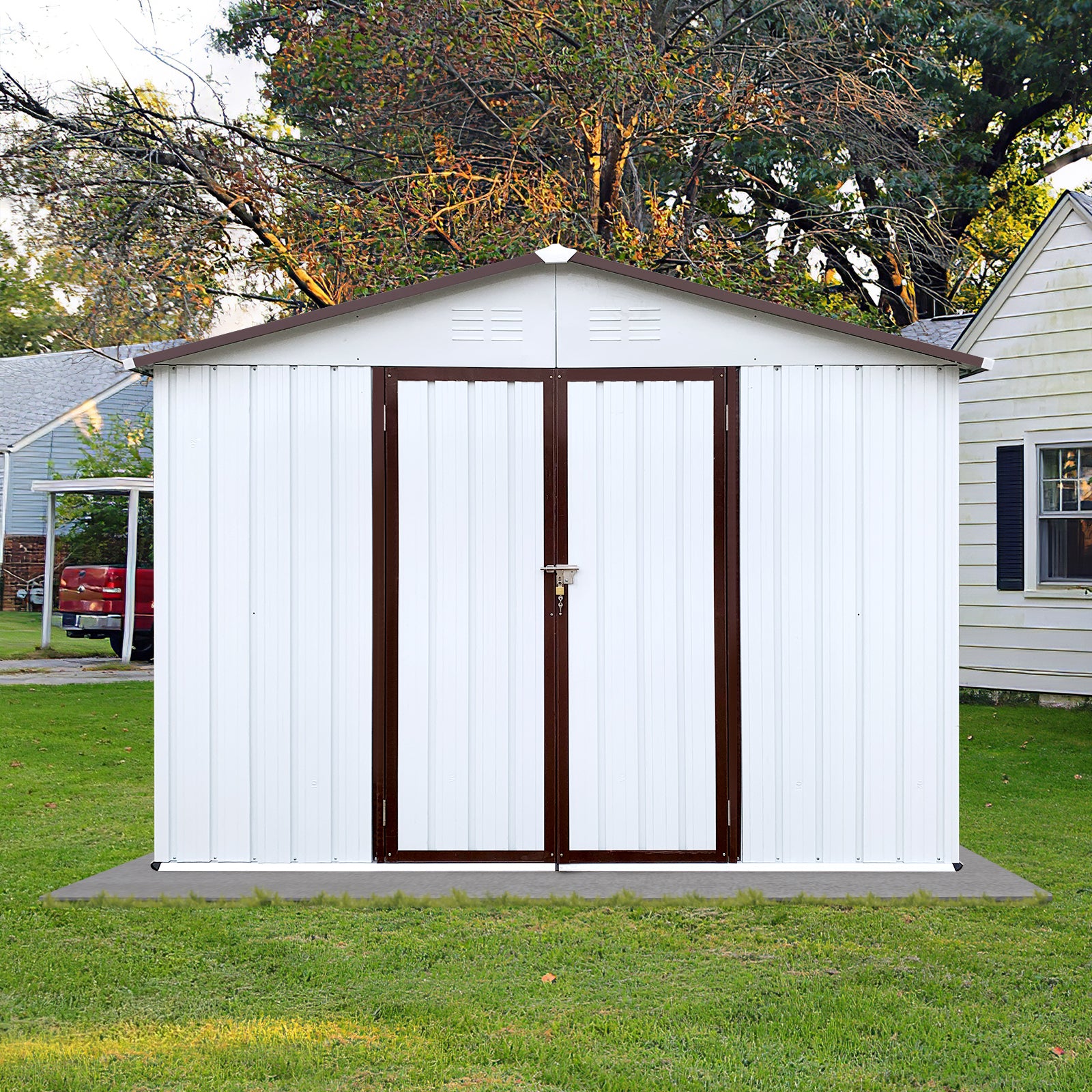 Metal Garden Sheds 10Ftx8Ft Outdoor White Coffee White Metal