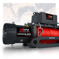 Xpv Electric Winch 10000 Lbs 12V Synthetic Rope Load Capacity Red Rope Jeep Towing Truck Off Road Black Aluminium