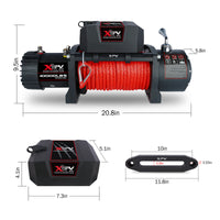 Xpv Electric Winch 10000 Lbs 12V Synthetic Rope Load Capacity Red Rope Jeep Towing Truck Off Road Black Aluminium