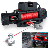 Xpv Electric Winch 10000 Lbs 12V Synthetic Rope Load Capacity Red Rope Jeep Towing Truck Off Road Black Aluminium