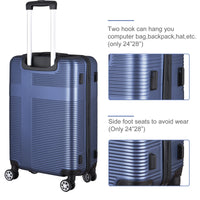 3 Piece Luggage With Tsa Lock Abs, Durable Luggage Set, Lightweight Suitcase With Hooks, Spinner Wheels Cross Stripe Luggage Sets 20In 24In 28In Dark Blue Abs