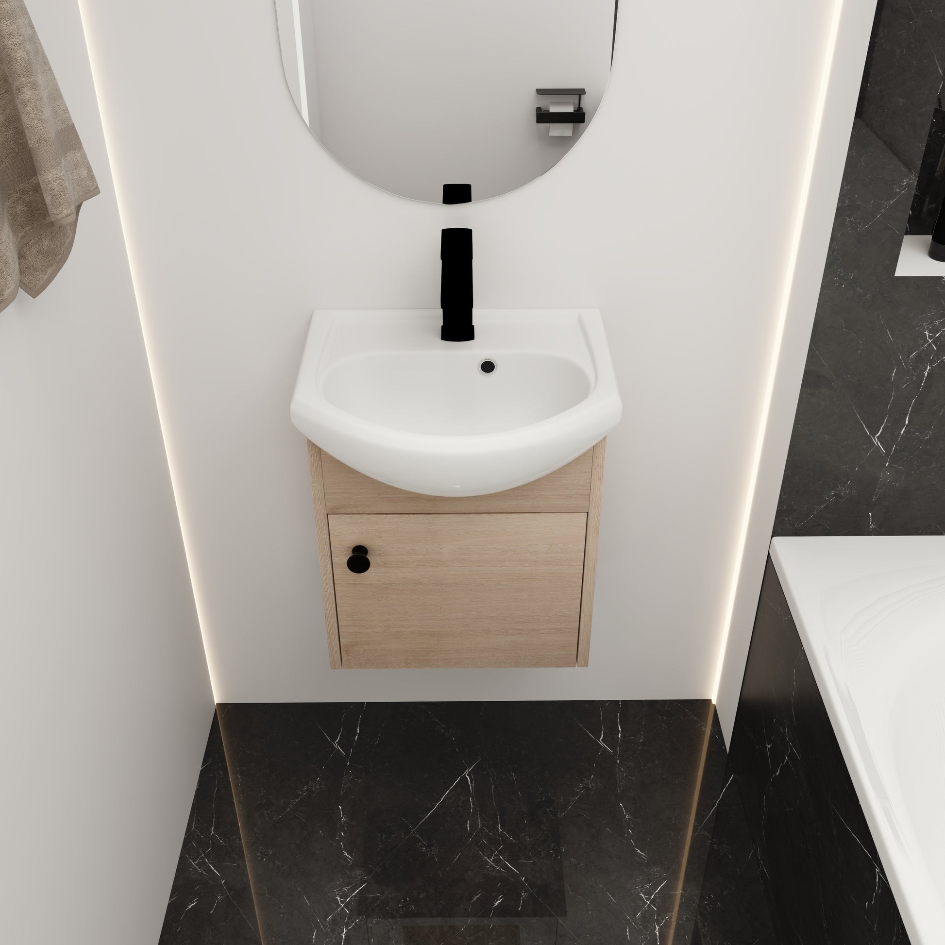 Small Size 18 Inch Bathroom Vanity With Ceramic Sink,Wall Mounting Design Kd Packing G Bvb02318Plo Plain Light Oak 1 Plywood