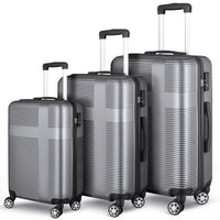 3 Piece Luggage With Tsa Lock Abs, Durable Luggage Set, Lightweight Suitcase With Hooks, Spinner Wheels Cross Stripe Luggage Sets 20In 24In 28In Silver Grey Abs