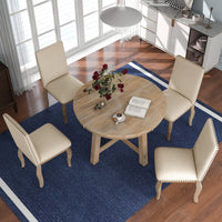 5 Piece Farmhouse Dining Table Set Wood Round Extendable Dining Table And 4 Upholstered Dining Chairs Natural Wood Wash Natural Wood Wash Solid Wood