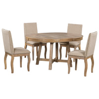 5 Piece Farmhouse Dining Table Set Wood Round Extendable Dining Table And 4 Upholstered Dining Chairs Natural Wood Wash Natural Wood Wash Solid Wood