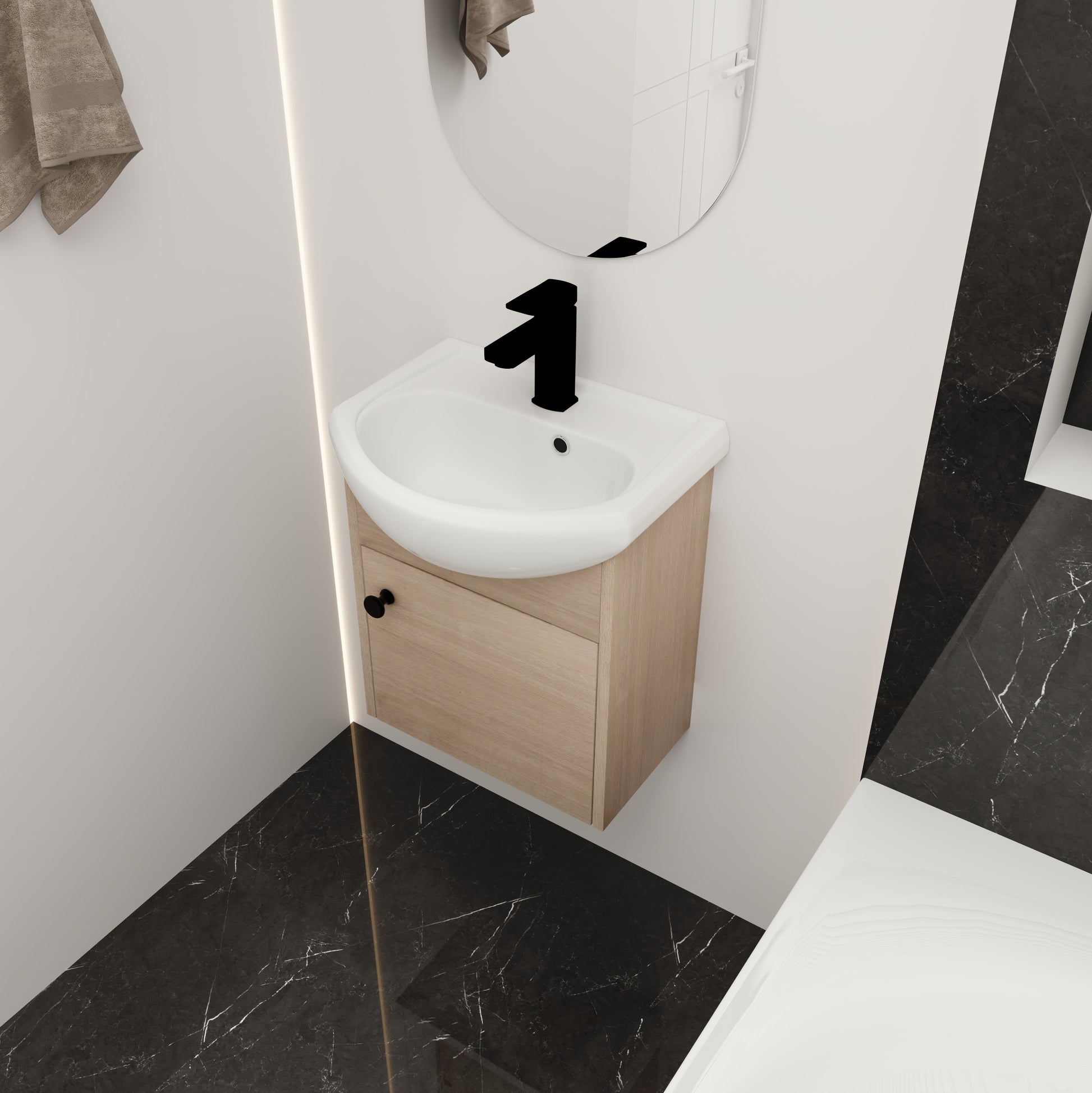 Small Size 18 Inch Bathroom Vanity With Ceramic Sink,Wall Mounting Design Kd Packing G Bvb02318Plo Plain Light Oak 1 Plywood