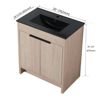 30 Inch Freestanding Bathroom Vanity With Black Ceramic Sink & 2 Soft Close Cabinet Doors Bvb02430Plo Bl9075Bk ,W1286S00019 Plain Light Oak 2 Bathroom Freestanding Modern Plywood