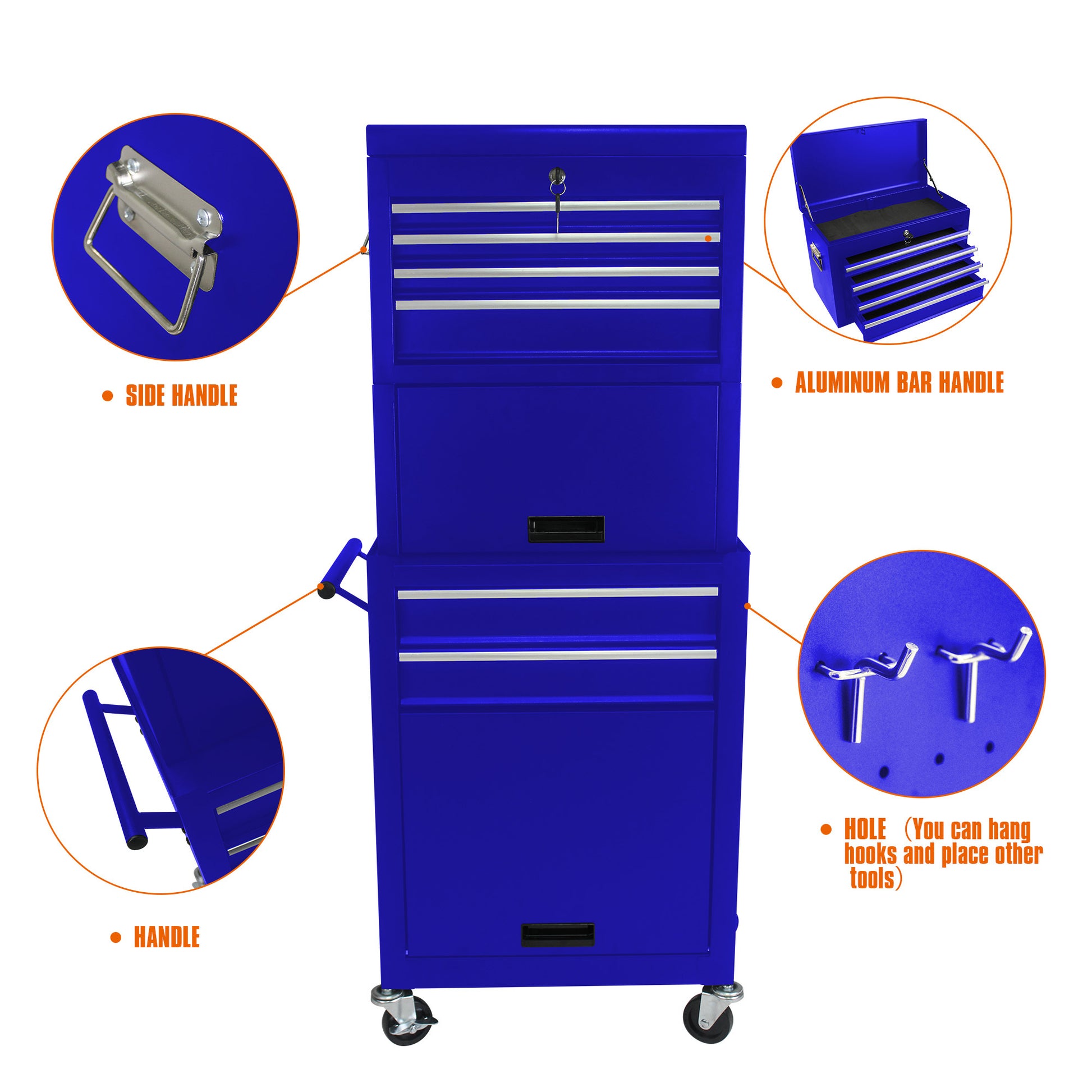 High Capacity Rolling Tool Chest With Wheels And Drawers, 6 Drawer Tool Storage Cabinet Blue Blue Steel