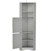 Tall Bathroom Corner Cabinet, Freestanding Storage Cabinet With Doors And Adjustable Shelves, Mdf Board, Gray Gray Mdf