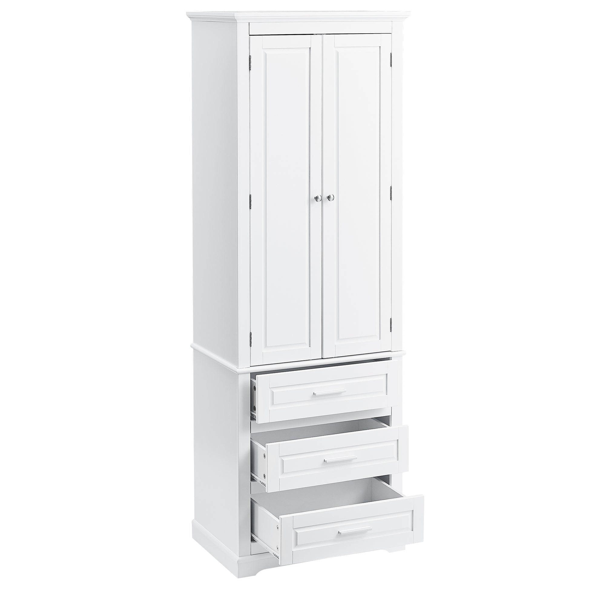 Tall Storage Cabinet With Three Drawers For Bathroom Office, White White Mdf