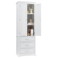 Tall Storage Cabinet With Three Drawers For Bathroom Office, White White Mdf