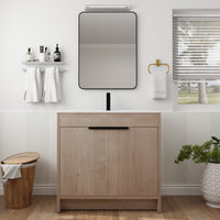 36 Inch Freestanding Bathroom Vanity With White Ceramic Sink & 2 Soft Close Cabinet Doors Bvb02436Plo F Bl9090B ,W1286S00063 Plain Light Oak 2 Bathroom Freestanding Modern Plywood