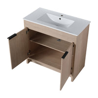 36 Inch Freestanding Bathroom Vanity With White Ceramic Sink & 2 Soft Close Cabinet Doors Bvb02436Plo F Bl9090B ,W1286S00063 Plain Light Oak 2 Bathroom Freestanding Modern Plywood