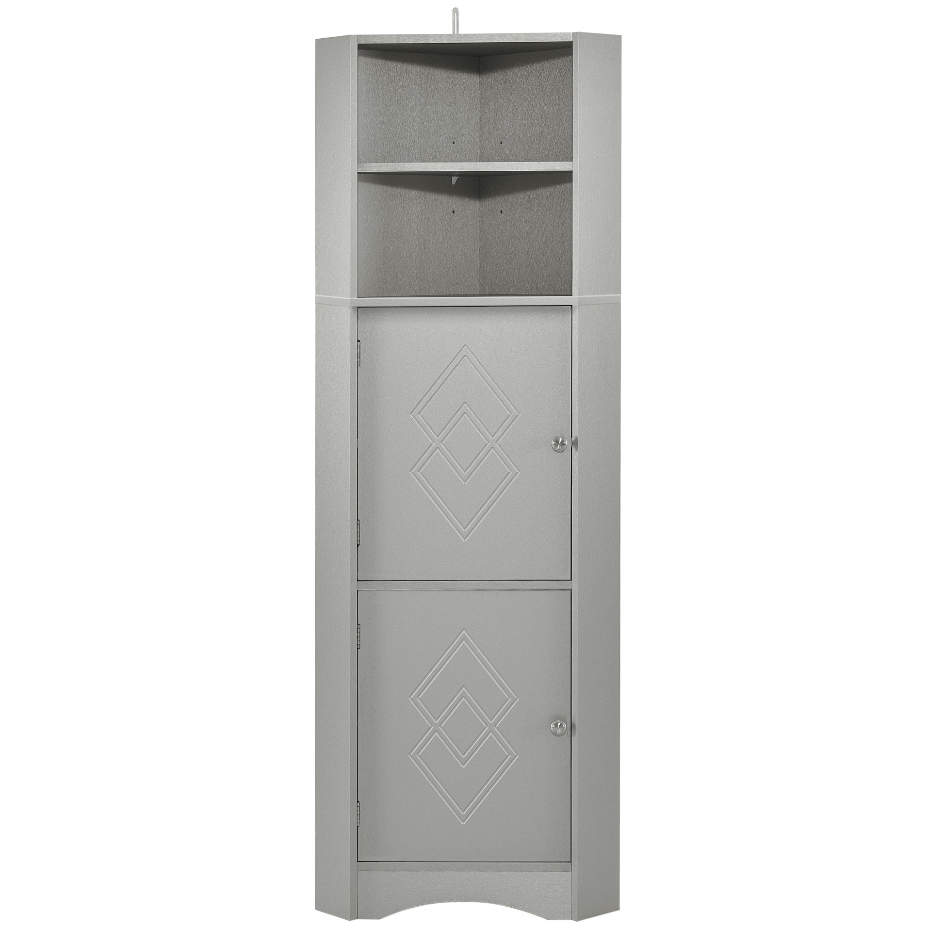 Tall Bathroom Corner Cabinet, Freestanding Storage Cabinet With Doors And Adjustable Shelves, Mdf Board, Gray Gray Mdf