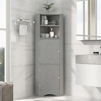 Tall Bathroom Corner Cabinet, Freestanding Storage Cabinet With Doors And Adjustable Shelves, Mdf Board, Gray Gray Mdf