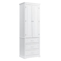 Tall Storage Cabinet With Three Drawers For Bathroom Office, White White Mdf