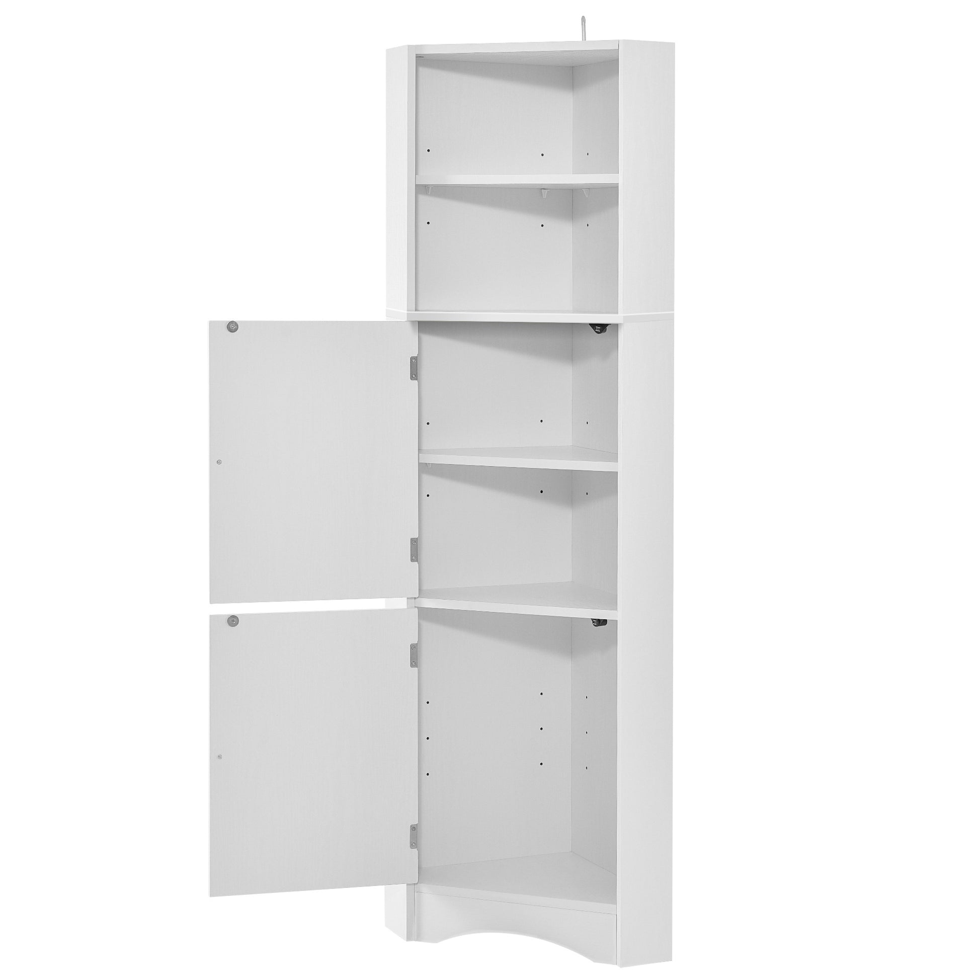 Tall Bathroom Corner Cabinet, Freestanding Storage Cabinet With Doors And Adjustable Shelves, Mdf Board, White White Mdf