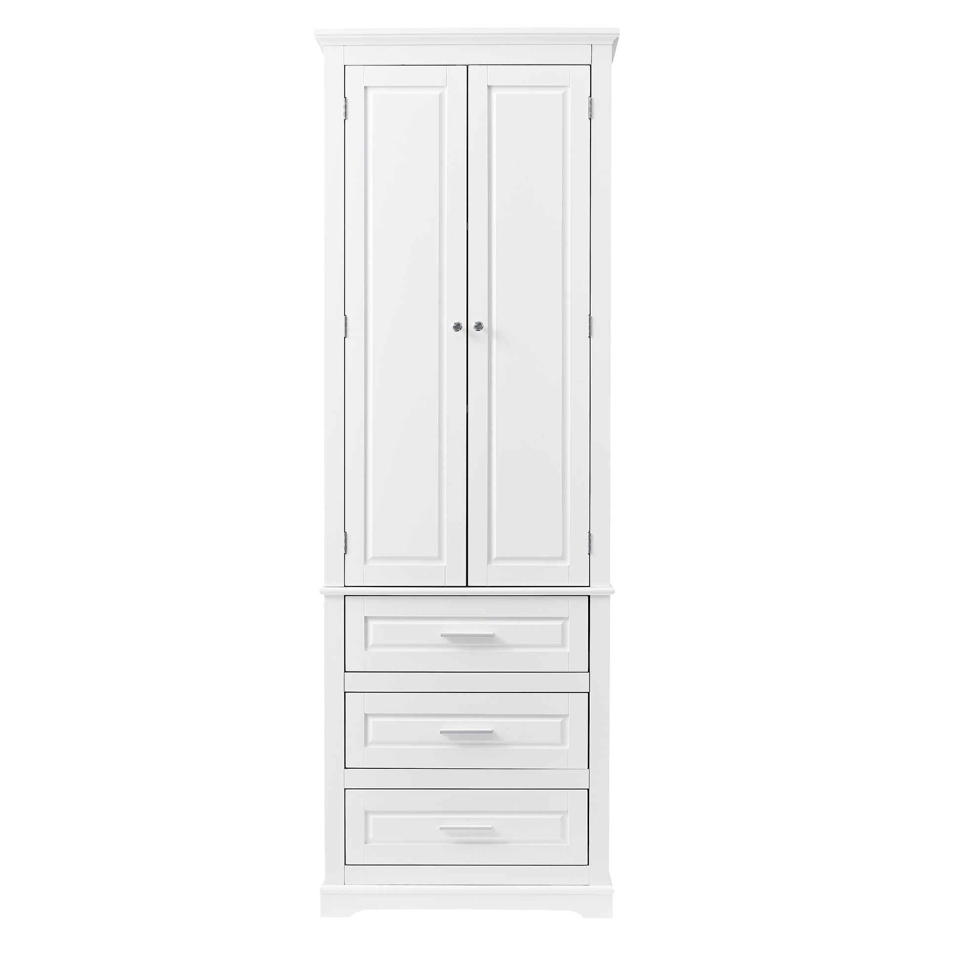 Tall Storage Cabinet With Three Drawers For Bathroom Office, White White Mdf