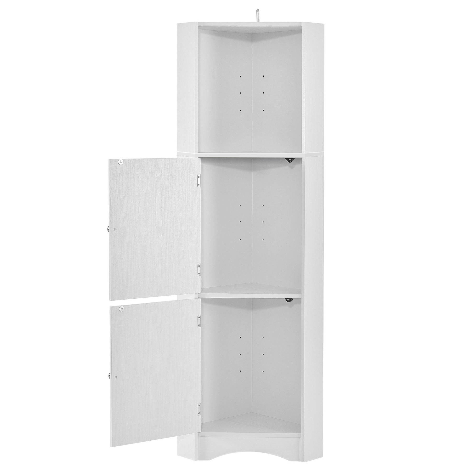 Tall Bathroom Corner Cabinet, Freestanding Storage Cabinet With Doors And Adjustable Shelves, Mdf Board, White White Mdf