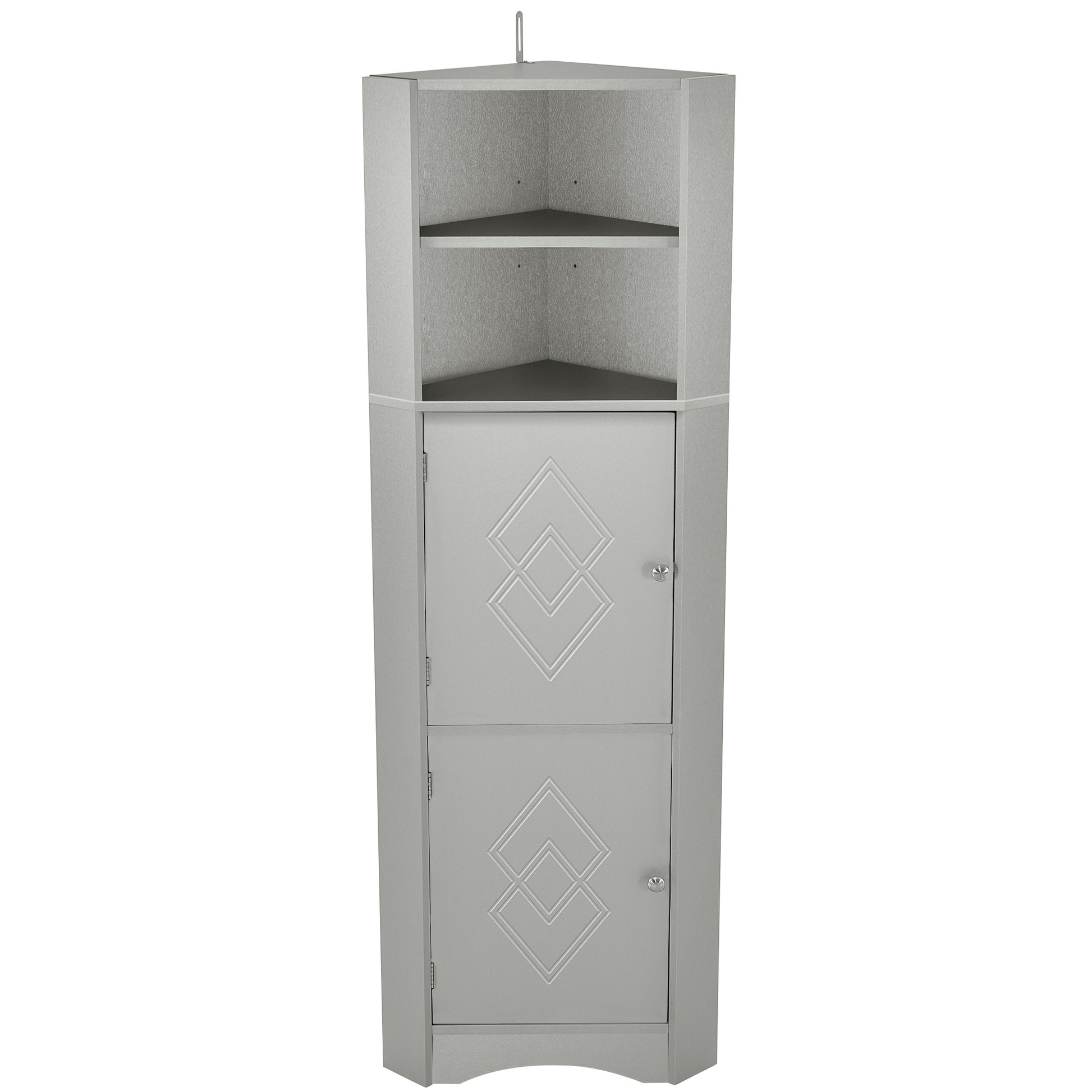 Tall Bathroom Corner Cabinet, Freestanding Storage Cabinet With Doors And Adjustable Shelves, Mdf Board, Gray Gray Mdf