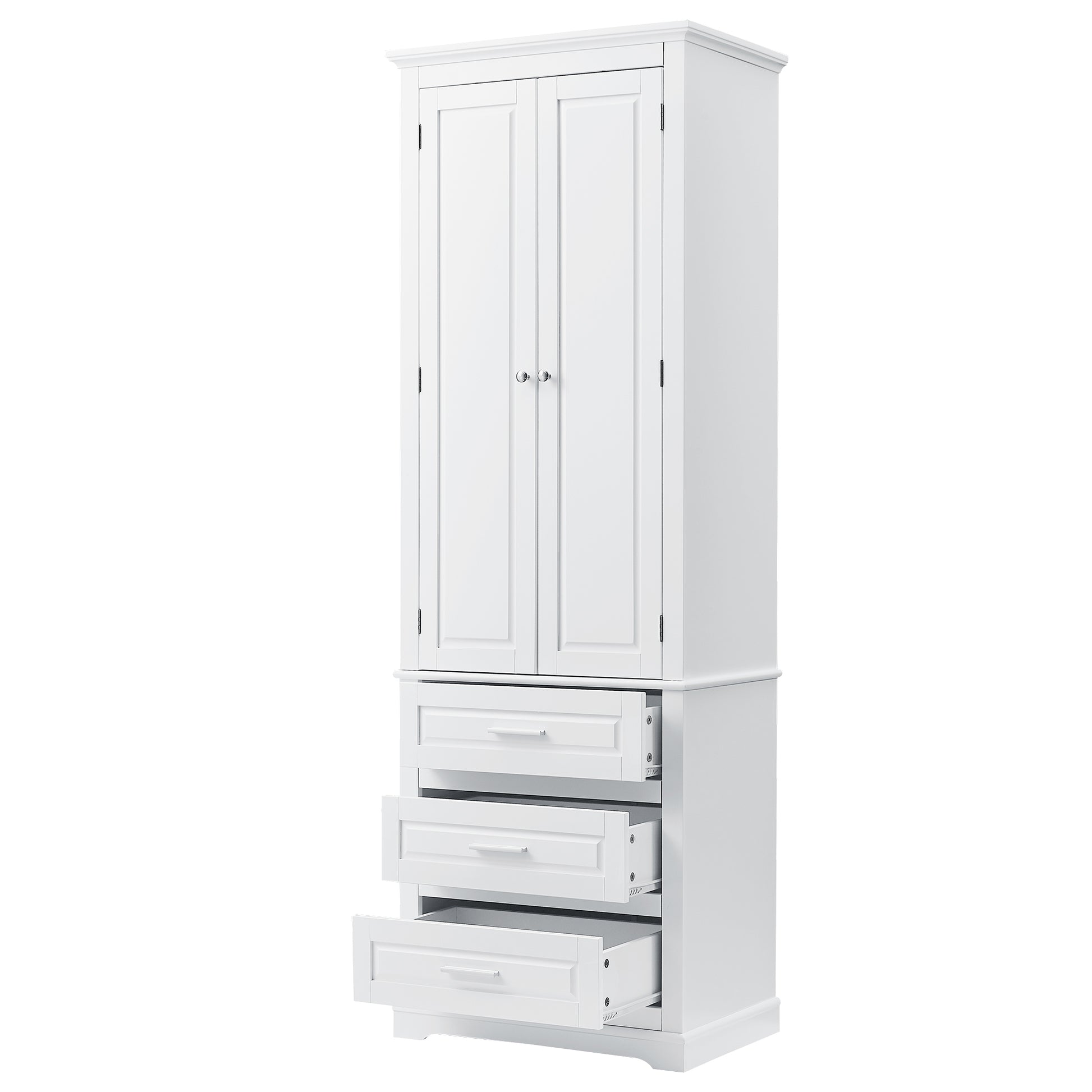 Tall Storage Cabinet With Three Drawers For Bathroom Office, White White Mdf