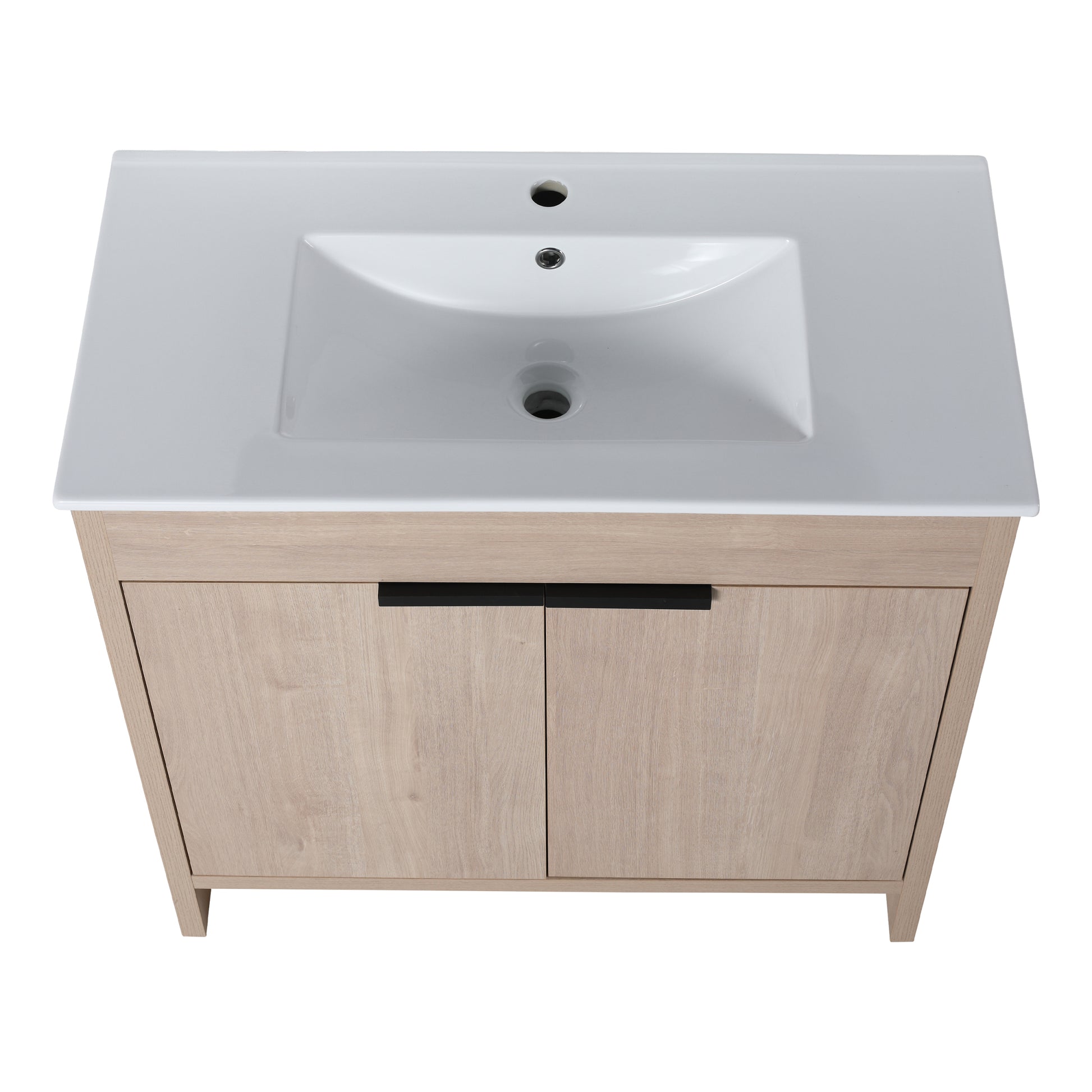 36 Inch Freestanding Bathroom Vanity With White Ceramic Sink & 2 Soft Close Cabinet Doors Bvb02436Plo F Bl9090B ,W1286S00063 Plain Light Oak 2 Bathroom Freestanding Modern Plywood