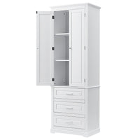 Tall Storage Cabinet With Three Drawers For Bathroom Office, White White Mdf