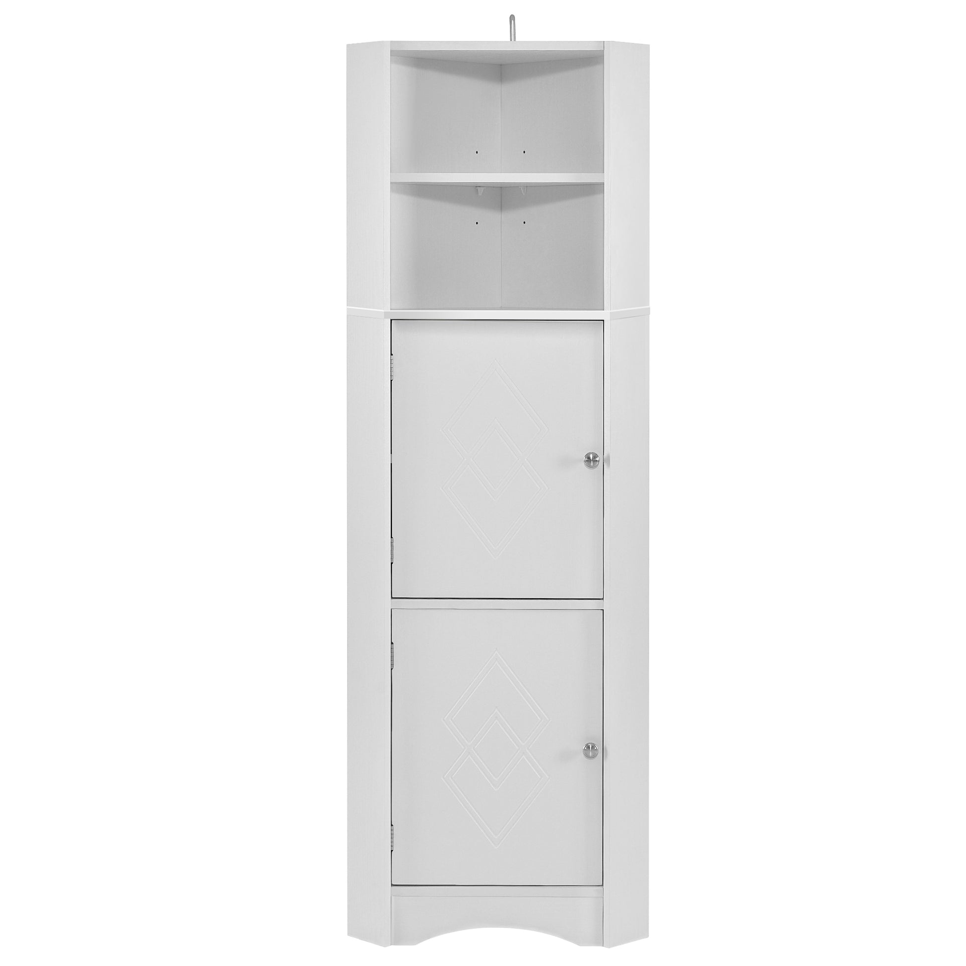 Tall Bathroom Corner Cabinet, Freestanding Storage Cabinet With Doors And Adjustable Shelves, Mdf Board, White White Mdf